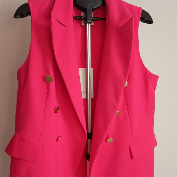 Joie Women’s Hot Pink Open Front Vest with Gold Buttons Size L NWT - Picture 5 of 14